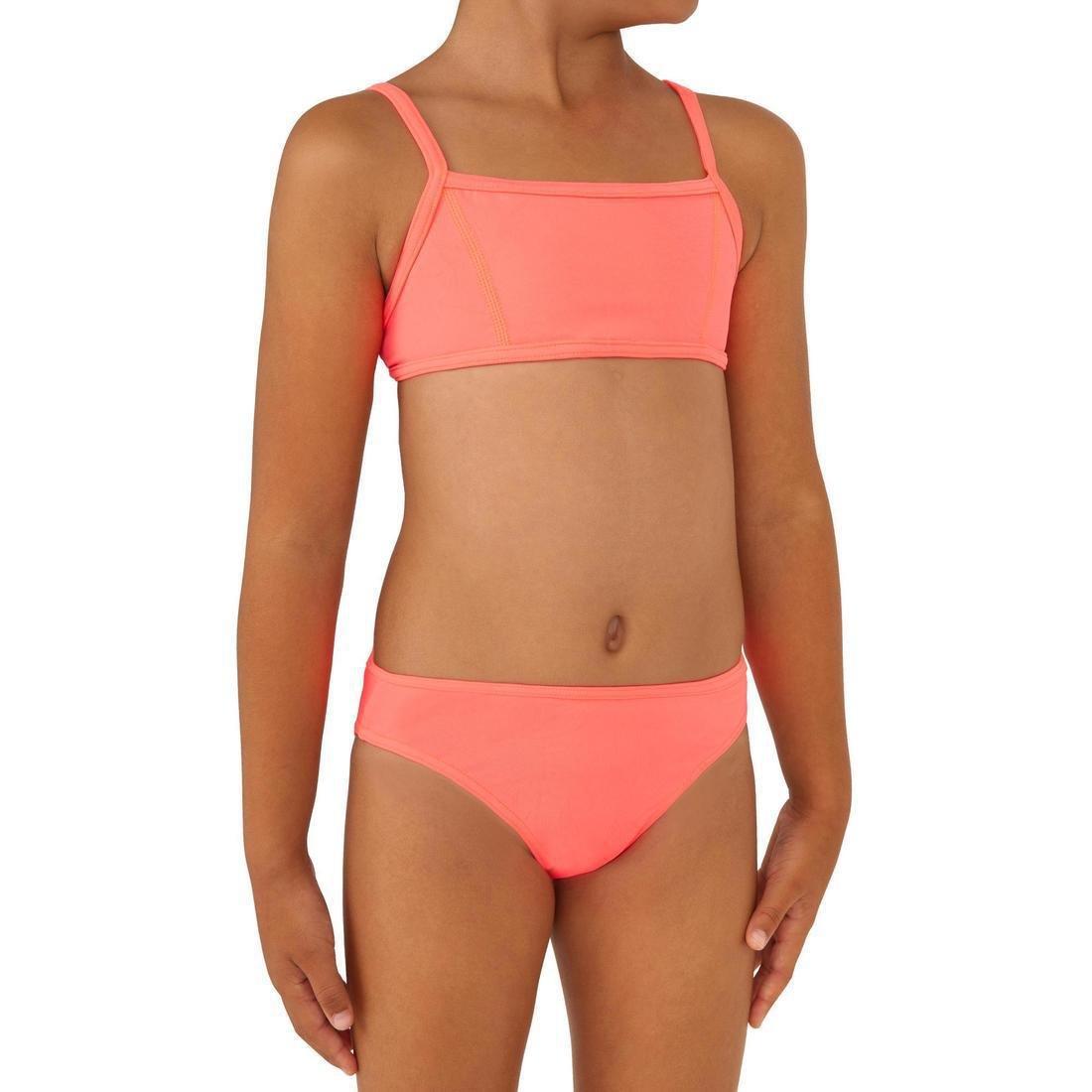 Kids Girls Two-Piece Surfing Swimsuit Bikini Top Bali - 100, Fluo Pink, , large image number 13