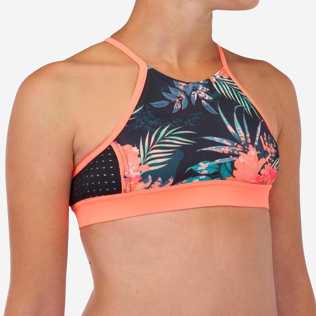BLACK Girl's surf swimsuit crop top baha 900, No Color, medium
