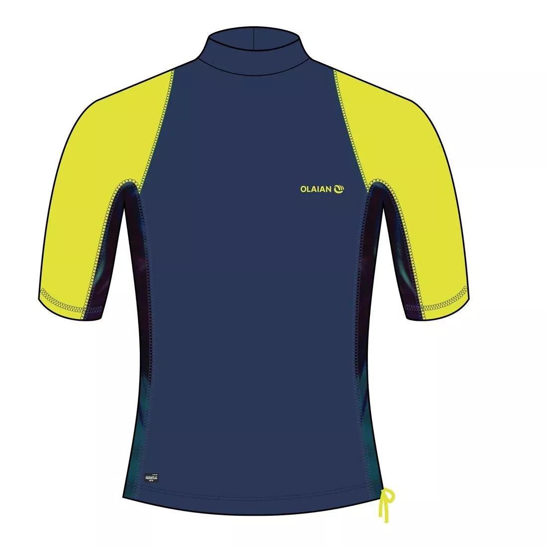 500Kids' Short Sleeve Uv Protection Surfing Top T-Shirt - Print, Yellow, No Color, medium