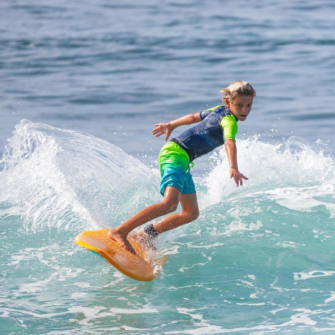 500Kids' Short Sleeve Uv Protection Surfing Top T-Shirt - Print, Yellow, No Color, large image number 1