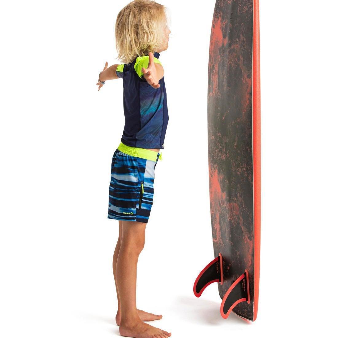 500Kids' Short Sleeve Uv Protection Surfing Top T-Shirt - Print, Yellow, No Color, large image number 6