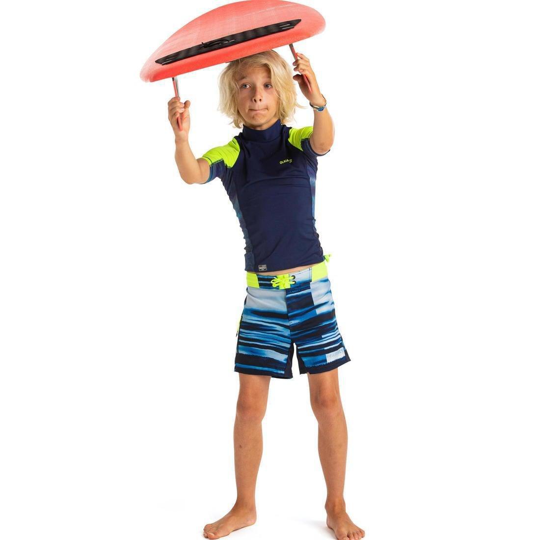 500Kids' Short Sleeve Uv Protection Surfing Top T-Shirt - Print, Yellow, No Color, large image number 7