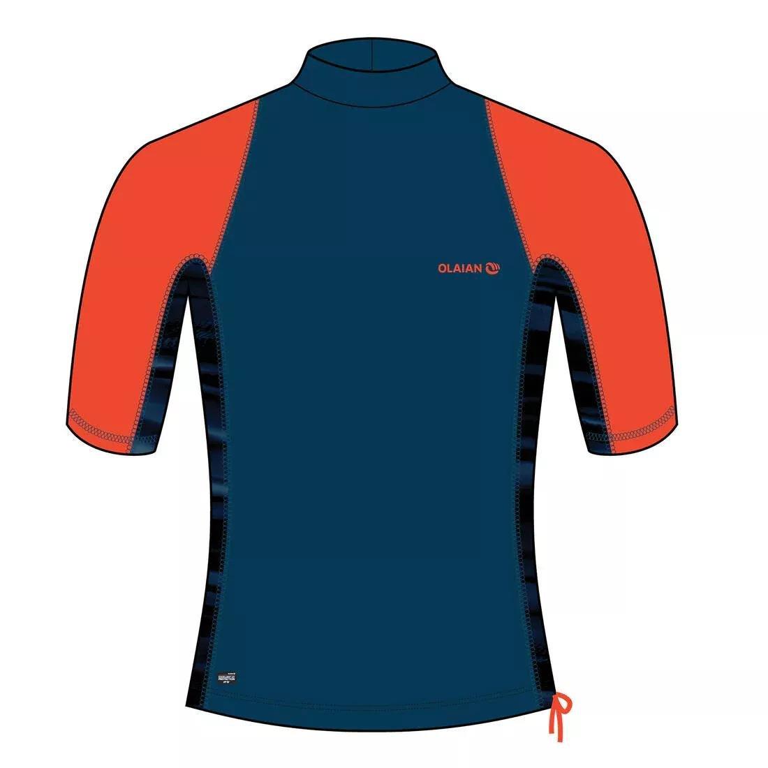500 Kids' Short Sleeve UV Protection Surfing Top T-Shirt, Fluo Blood Orange, No Color, large image number 0