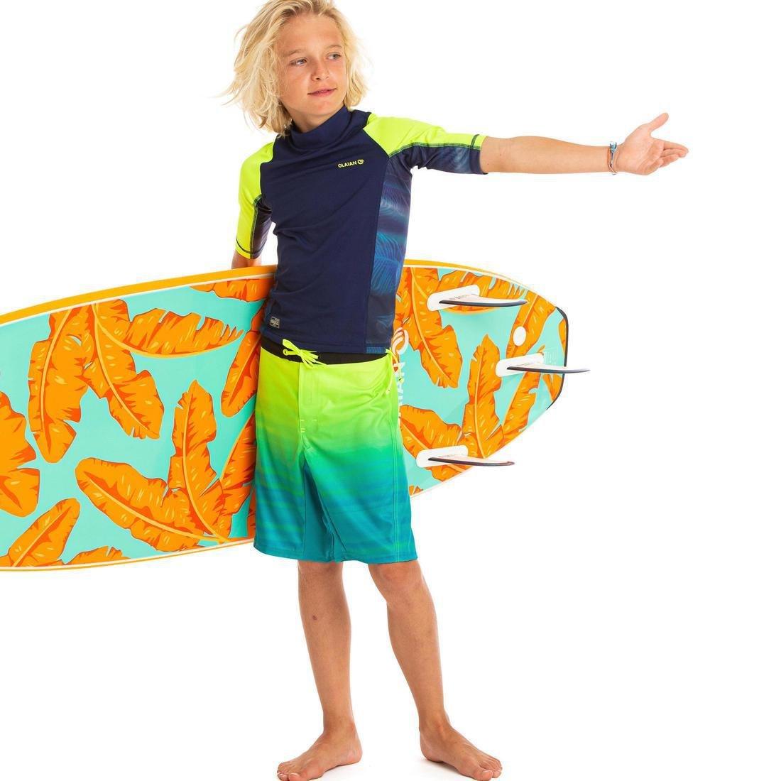 500 Kids' Short Sleeve UV Protection Surfing Top T-Shirt, Fluo Blood Orange, No Color, large image number 4