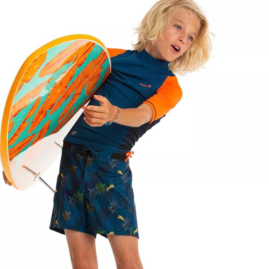 500 Kids' Short Sleeve UV Protection Surfing Top T-Shirt, Fluo Blood Orange, No Color, large image number 6