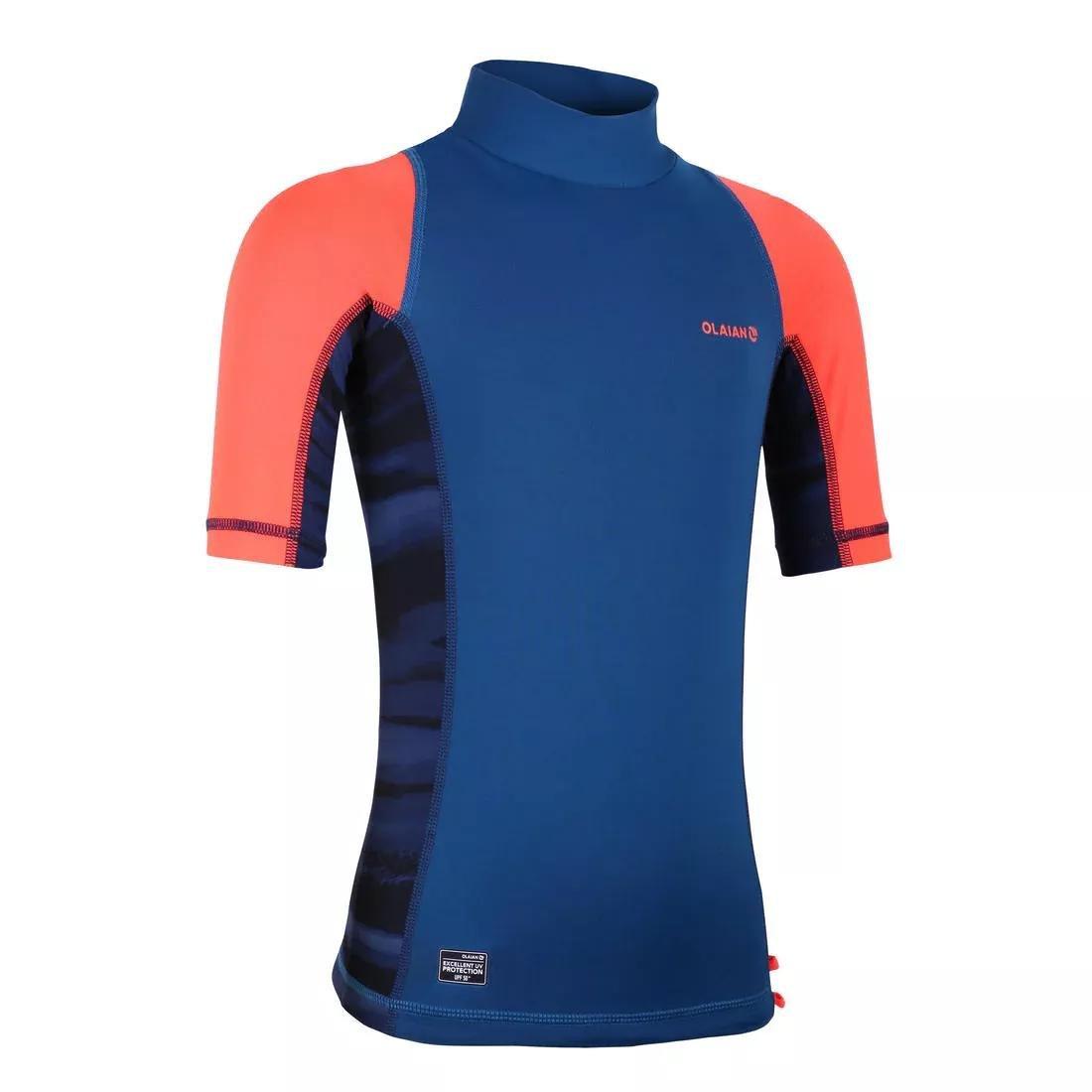 500 Kids' Short Sleeve UV Protection Surfing Top T-Shirt, Fluo Blood Orange, No Color, large image number 8