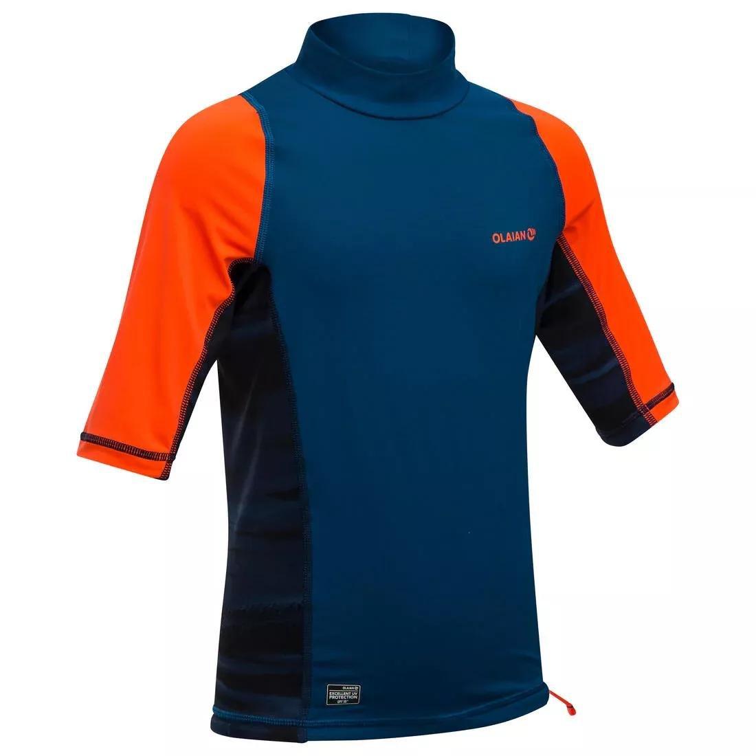 500 Kids' Short Sleeve UV Protection Surfing Top T-Shirt, Fluo Blood Orange, No Color, large image number 11