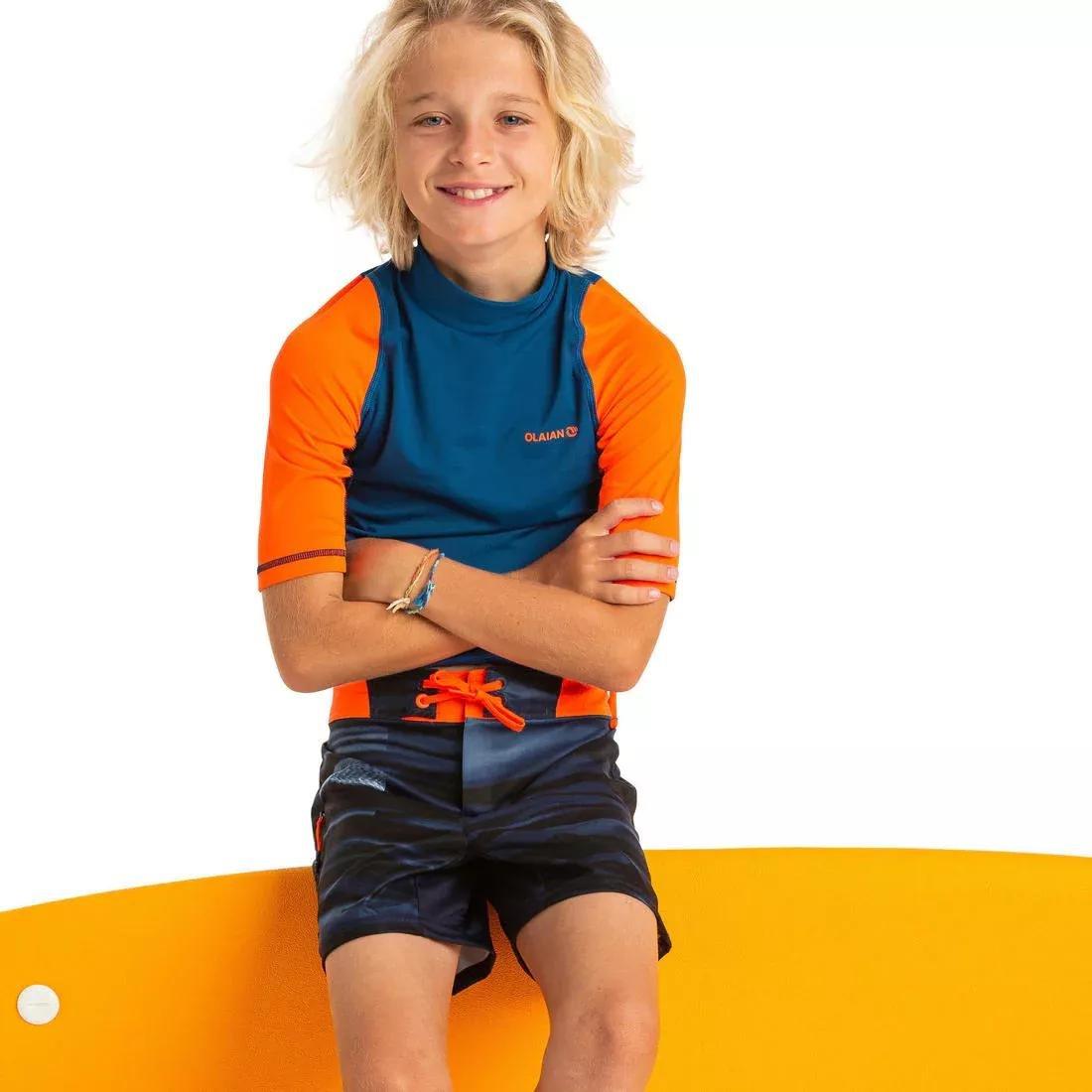 500 Kids' Short Sleeve UV Protection Surfing Top T-Shirt, Fluo Blood Orange, No Color, large image number 12