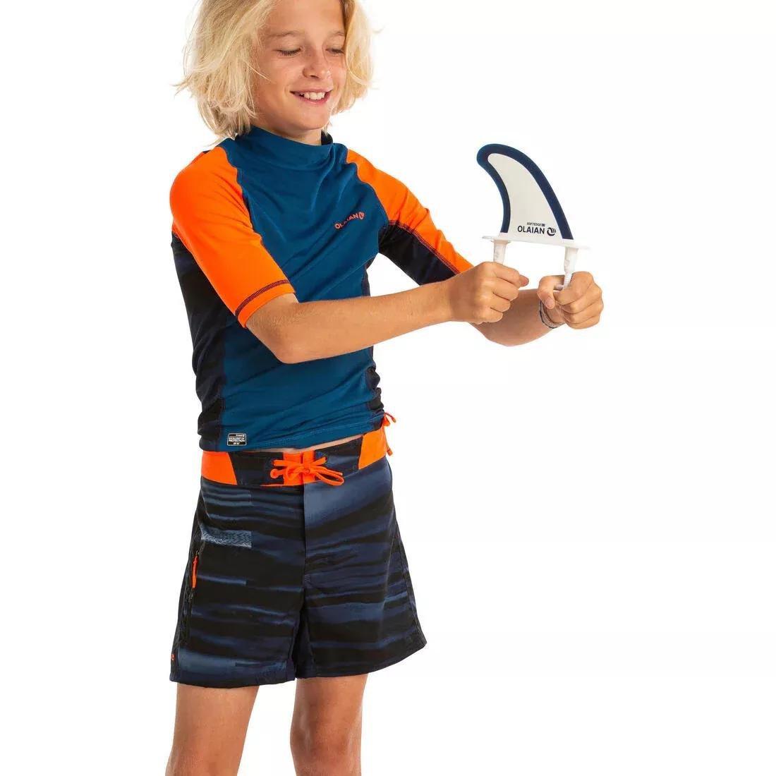 500 Kids' Short Sleeve UV Protection Surfing Top T-Shirt, Fluo Blood Orange, No Color, large image number 14