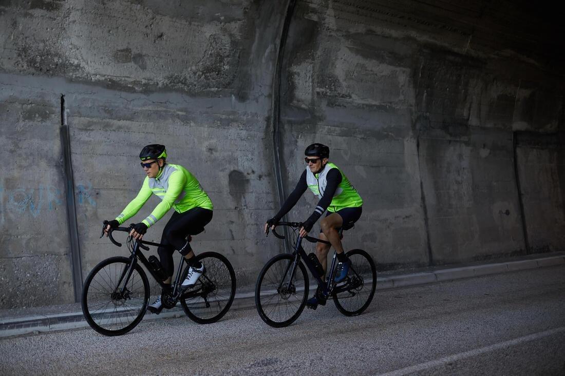 FLUO YELLOW GREEN Hi-Vis EN1150 Warm Cycling Jersey RC 500 - Neon Yellow, No Color, medium