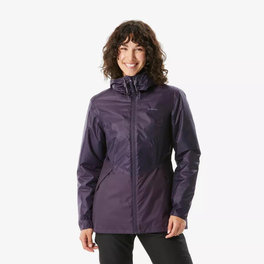 DARK AUBERGINE Women's waterproof hiking jacket -5?�C NH100 - Purple, , large image number 0