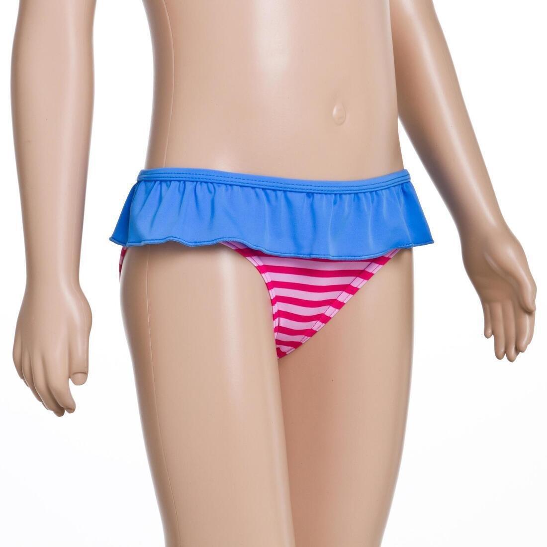 LittleGirls Mono Swimsuit With Stripes And Neon Frill, Pink, , large image number 0