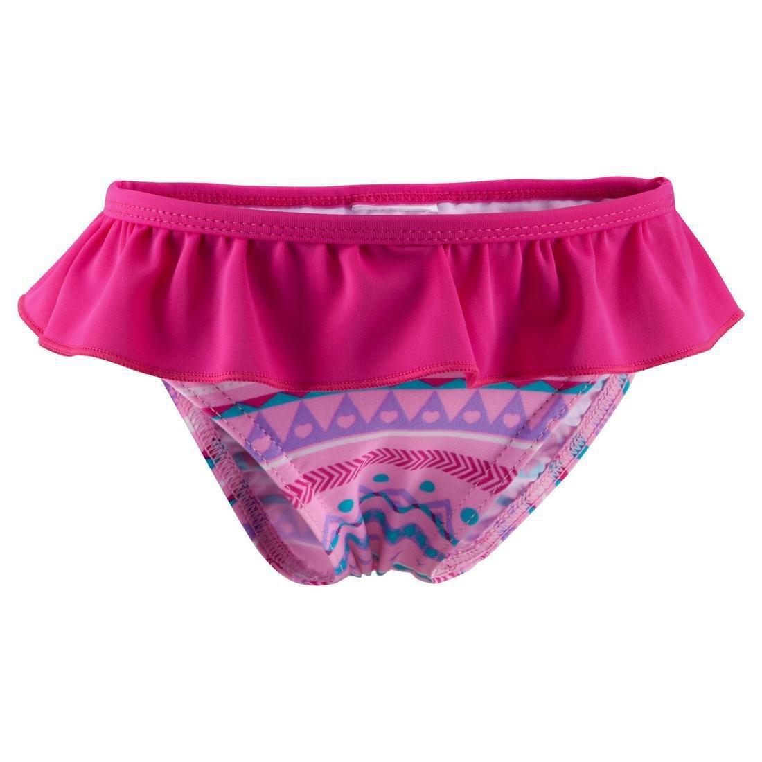 LittleGirls Mono Swimsuit With Stripes And Neon Frill, Pink, , large image number 1