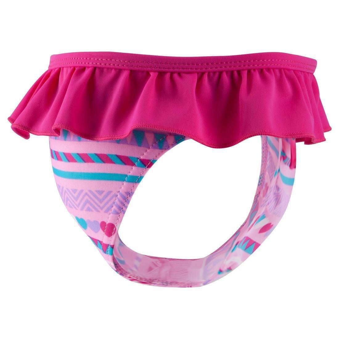 LittleGirls Mono Swimsuit With Stripes And Neon Frill, Pink, , large image number 2
