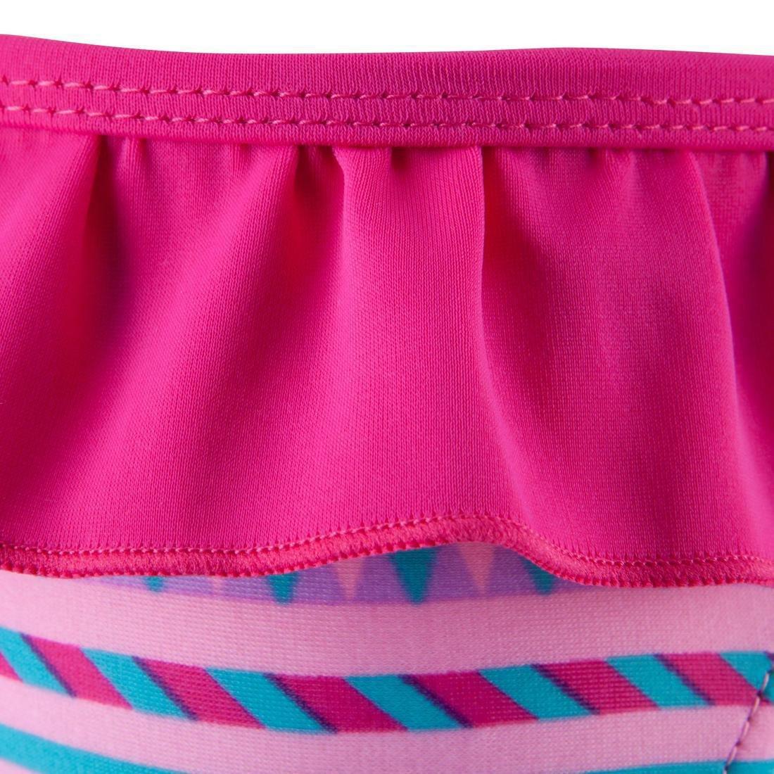 LittleGirls Mono Swimsuit With Stripes And Neon Frill, Pink, , large image number 3