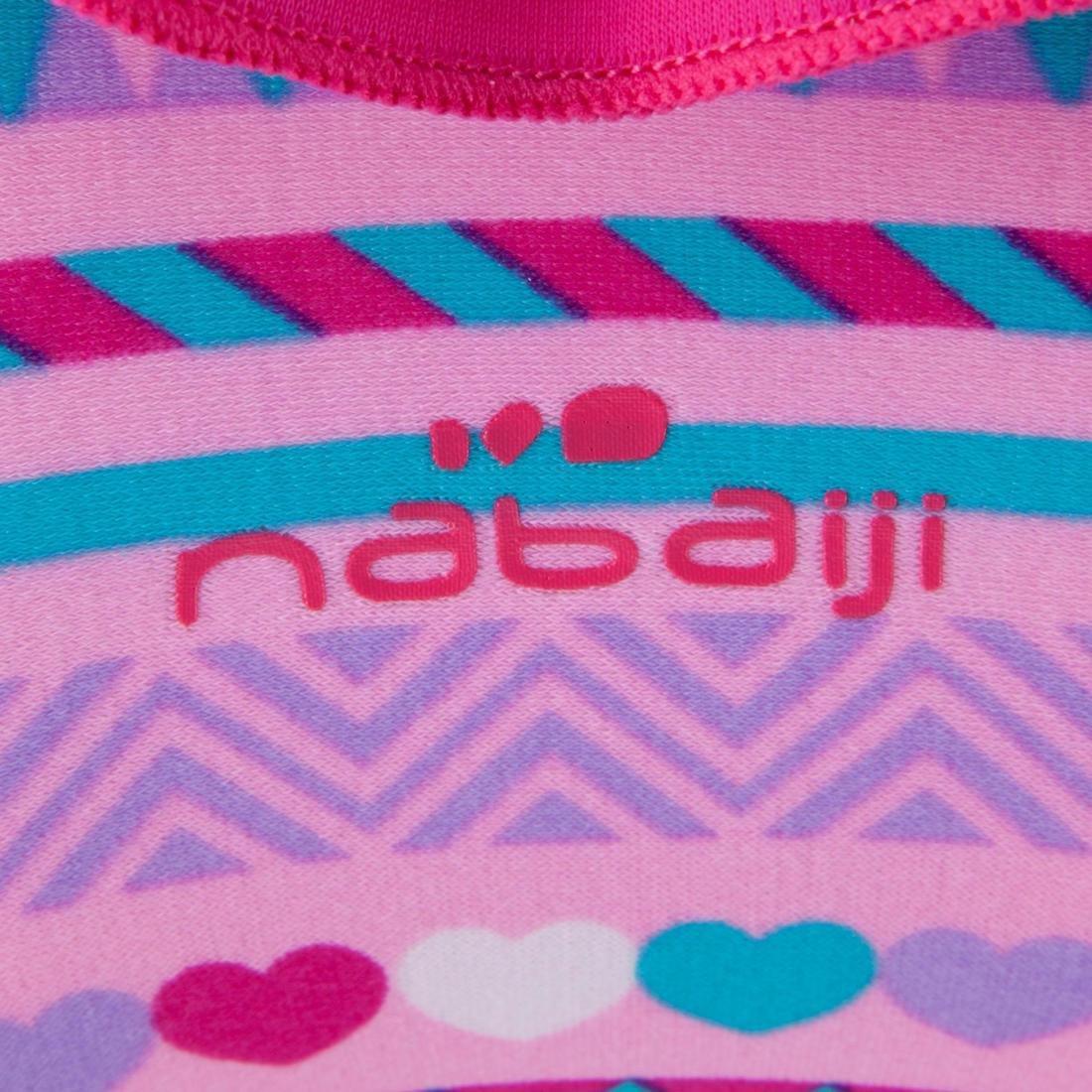 LittleGirls Mono Swimsuit With Stripes And Neon Frill, Pink, , large image number 4