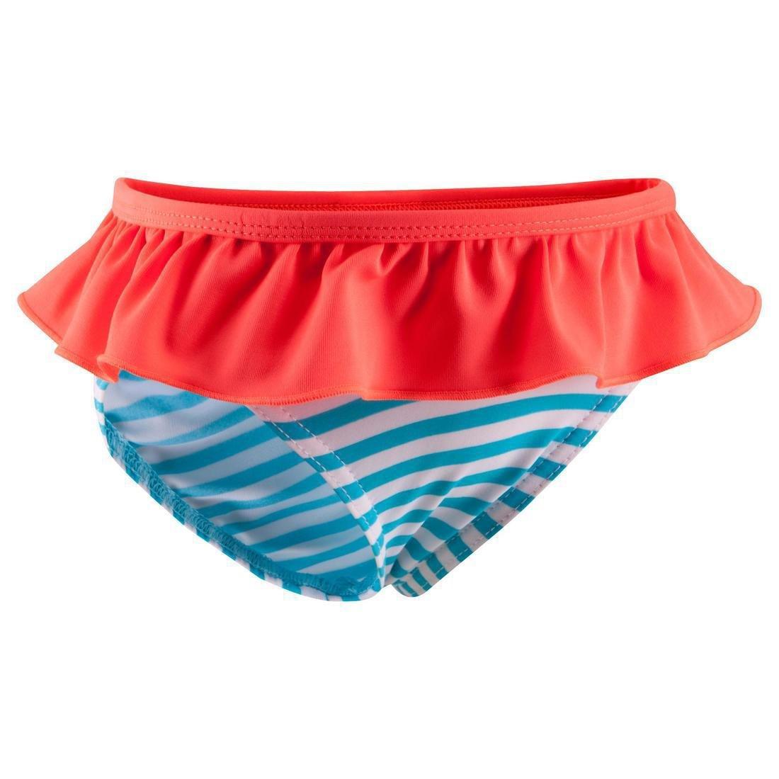 LittleGirls Mono Swimsuit With Stripes And Neon Frill, Pink, , large image number 8
