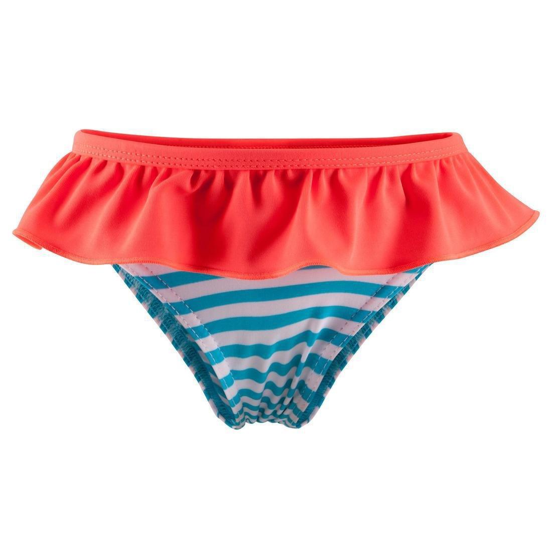 LittleGirls Mono Swimsuit With Stripes And Neon Frill, Pink, , large image number 9