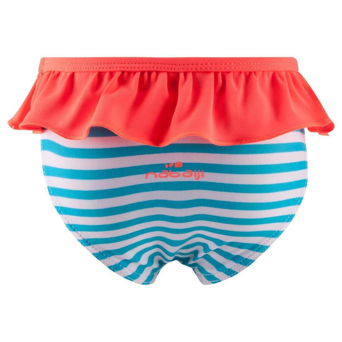 LittleGirls Mono Swimsuit With Stripes And Neon Frill, Pink, , large image number 10