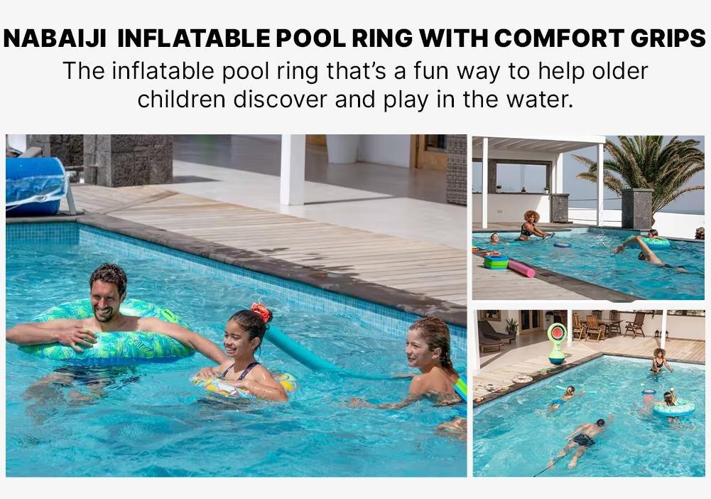 Inflatable Printed Pool Ring With Comfort Grips, Green, No Color, medium