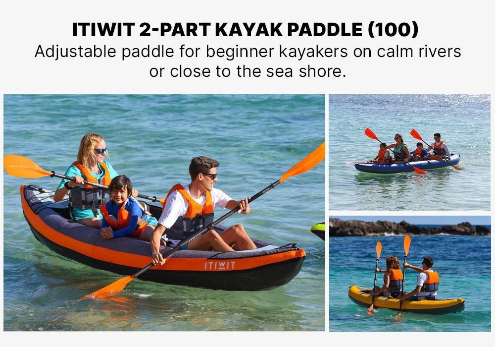 22-Part Adjustable Symmetrical Kayak Paddle, Fluo Orange, No Color, medium