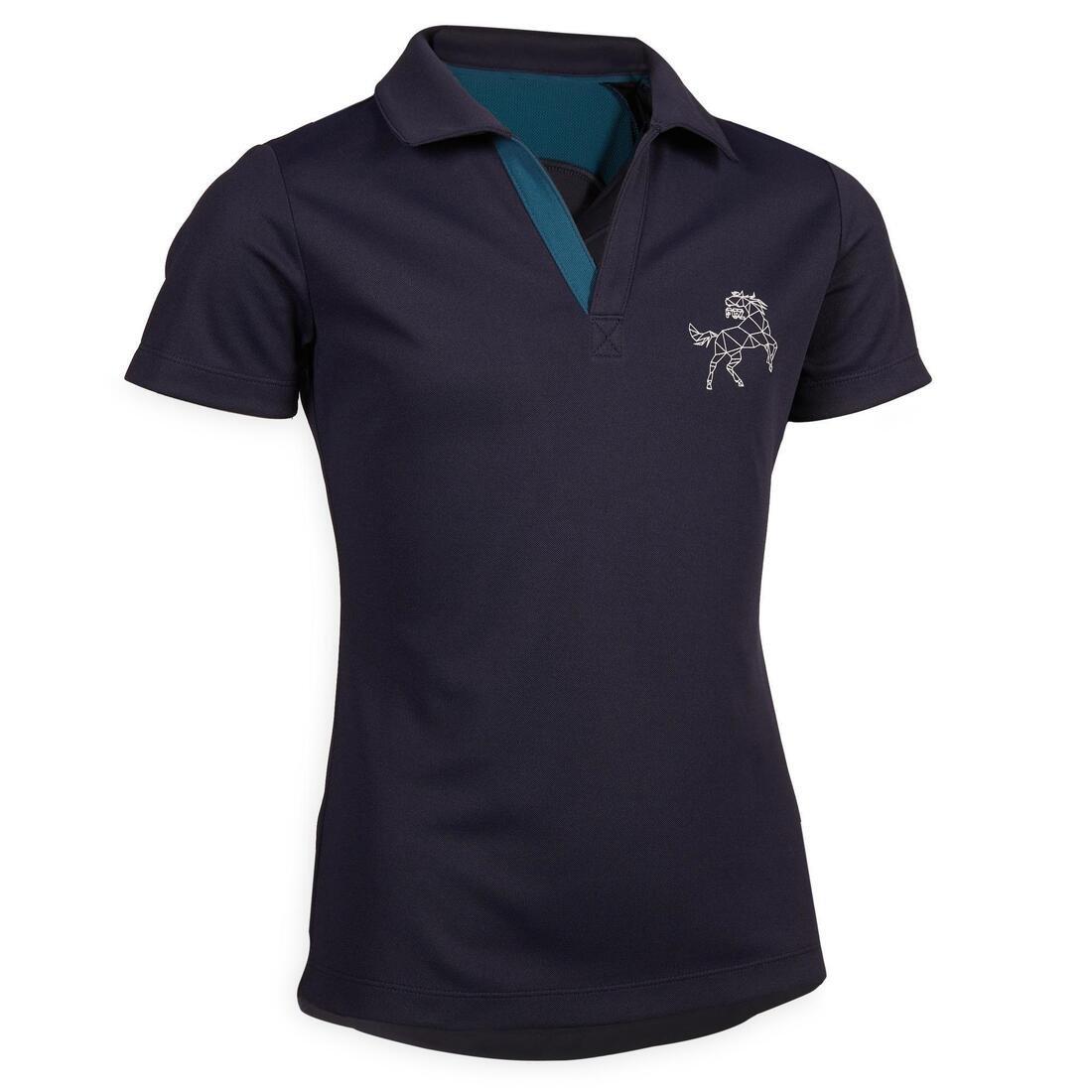 Kids Girls Short-Sleeved Mesh Horse Riding Polo Shirt - 500, Pink, , large image number 1