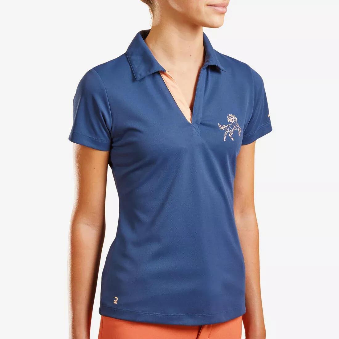 Kids Girls Short-Sleeved Mesh Horse Riding Polo Shirt - 500, Pink, , large image number 3
