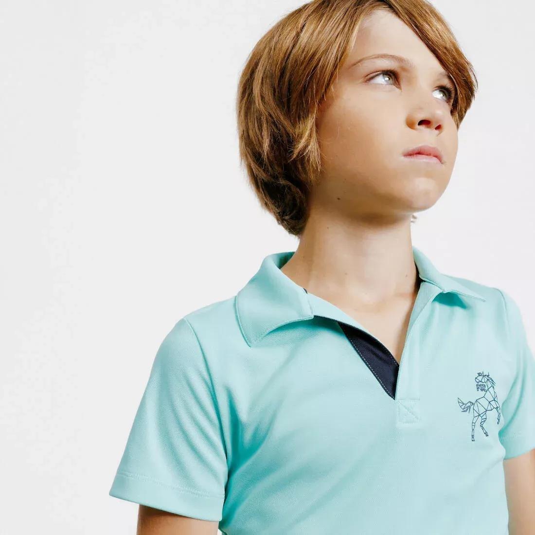 Kids Girls Short-Sleeved Mesh Horse Riding Polo Shirt - 500, Pink, , large image number 8