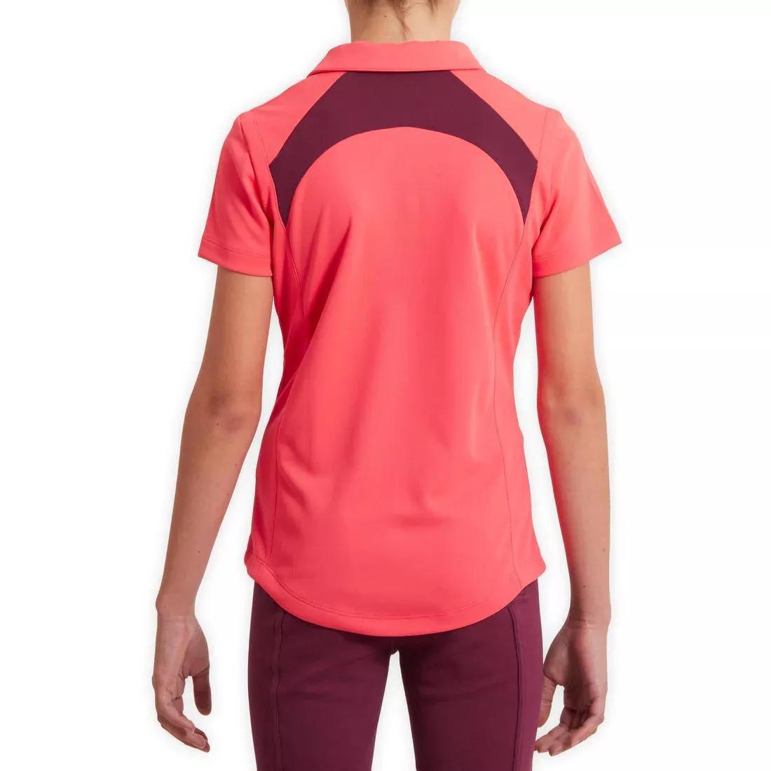 Kids Girls Short-Sleeved Mesh Horse Riding Polo Shirt - 500, Pink, No Color, medium