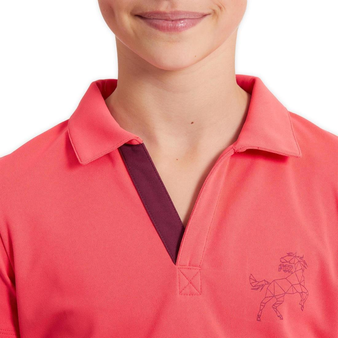 Kids Girls Short-Sleeved Mesh Horse Riding Polo Shirt - 500, Pink, No Color, medium