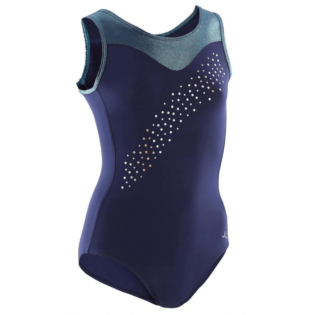 Girls'   Artistic Gymnastics Sleeveless Leotard, Blue, No Color, large image number 0