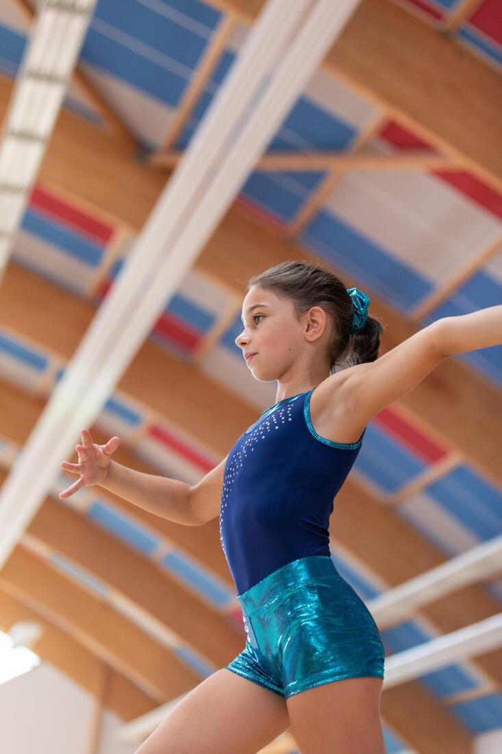 Girls'   Artistic Gymnastics Sleeveless Leotard, Blue, No Color, large image number 6