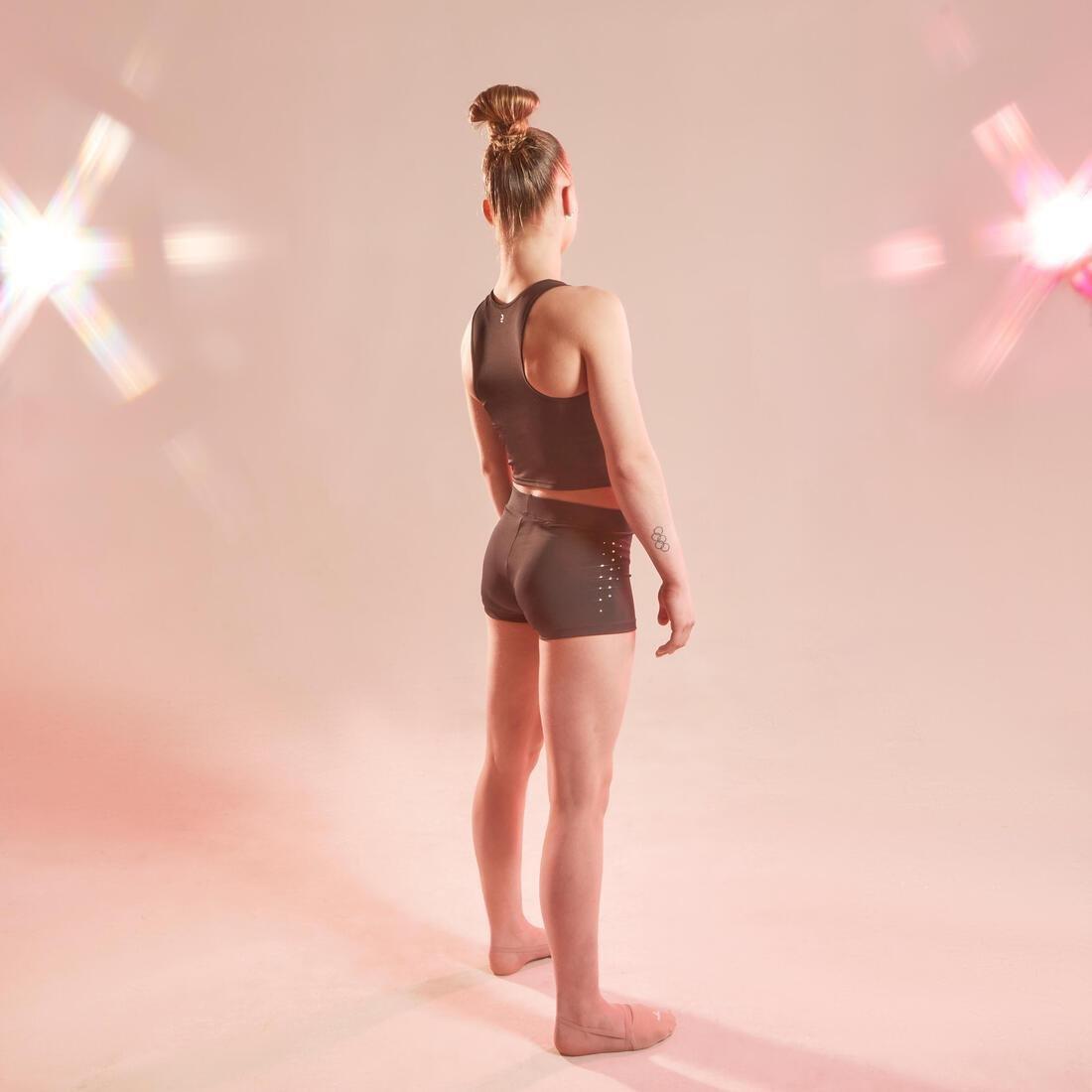 Girls' Gym Shorts 900, Black Rhinestones, No Color, large image number 7