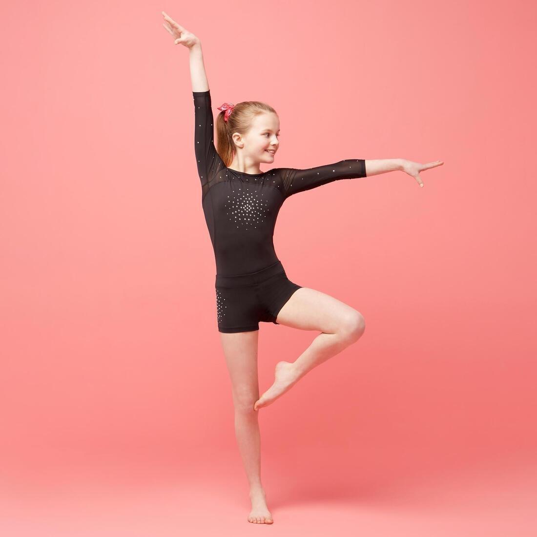 Girls' Gym Shorts 900, Black Rhinestones, No Color, large image number 11