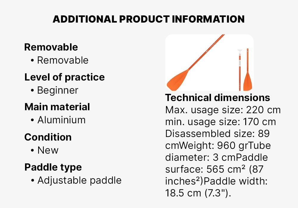 100 Adjustable Split Stand-Up Paddle (SUP) Paddle, Blood Orange, No Color, medium