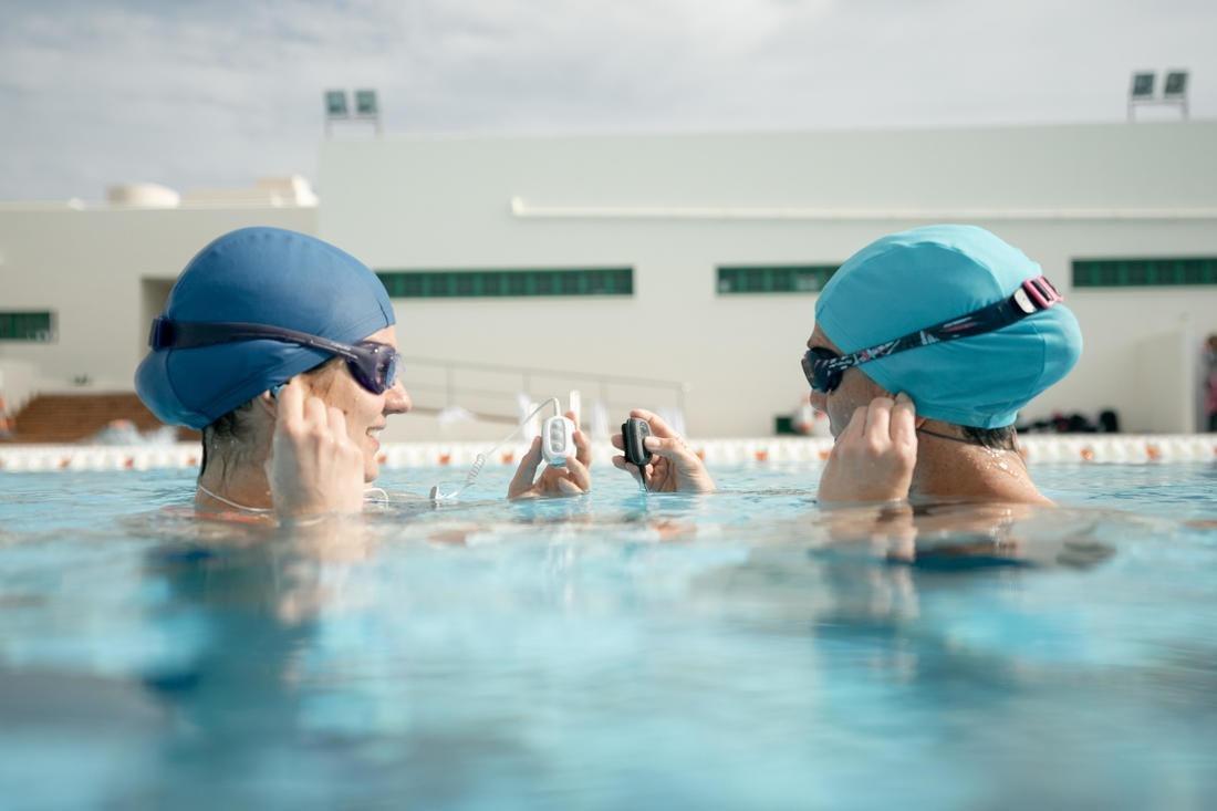 Mesh Fabric Swim Cap, Blue, , large image number 3