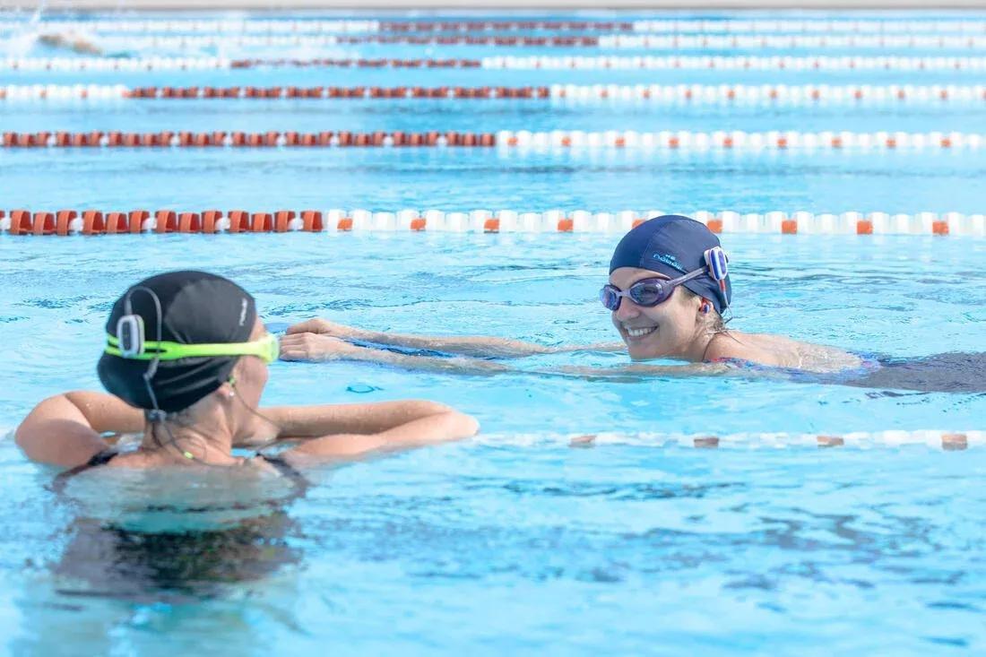 Mesh Fabric Swim Cap, Blue, No Color, large image number 6