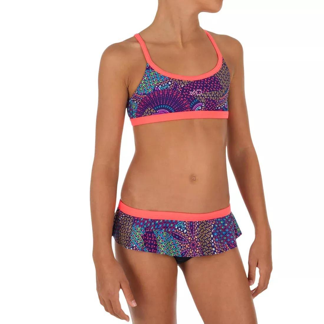 Girls Two Piece Skirt Swimsuit, Blue, , large image number 0