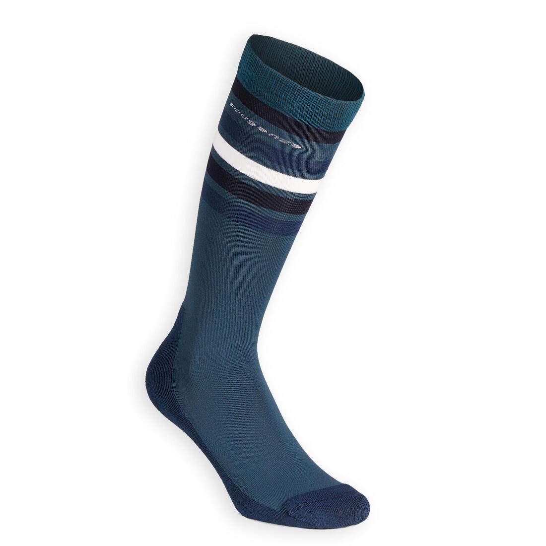 FOUGANZA - Adult Horse Riding Socks SKS100 Stripes, Dark petrol blue