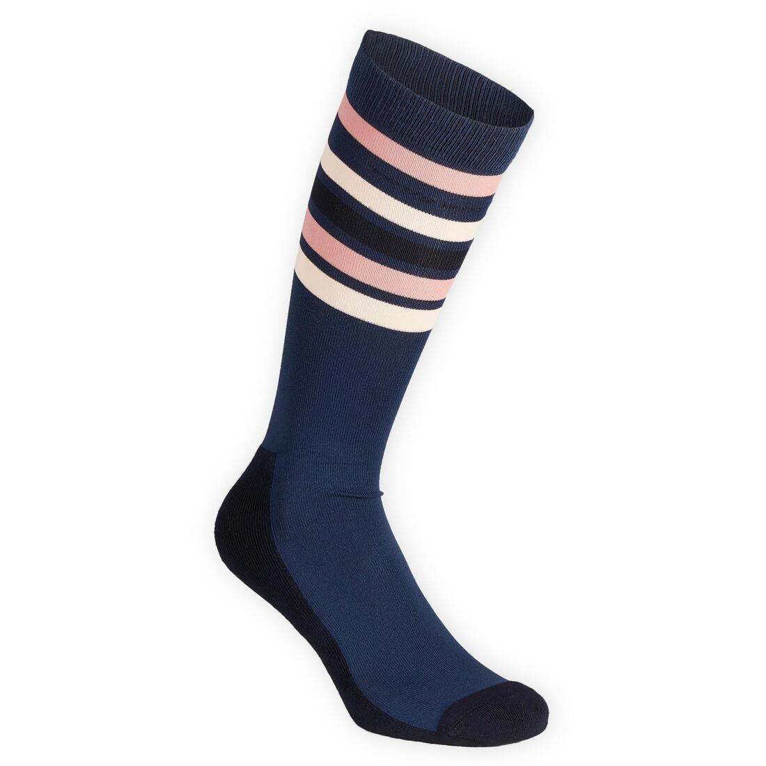 FOUGANZA - Adult Horse Riding Socks SKS100 Stripes, Dark petrol blue