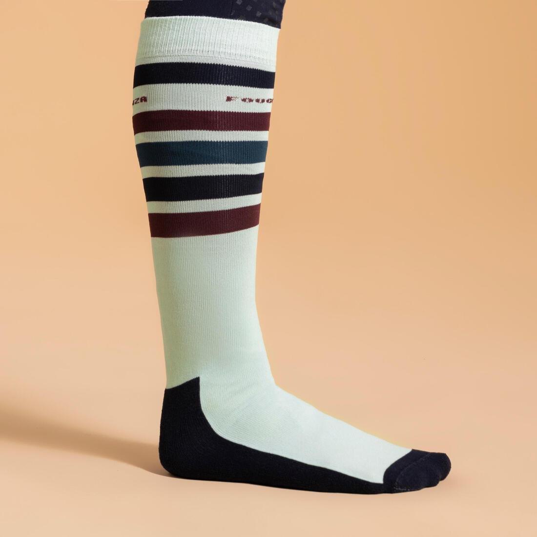 TEAL BLUE Adult Horse Riding Socks 100 Stripes, No Color, large image number 5