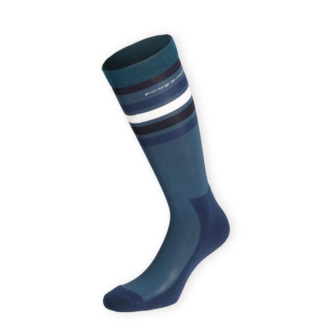 FOUGANZA - Adult Horse Riding Socks SKS100 Stripes, Dark petrol blue