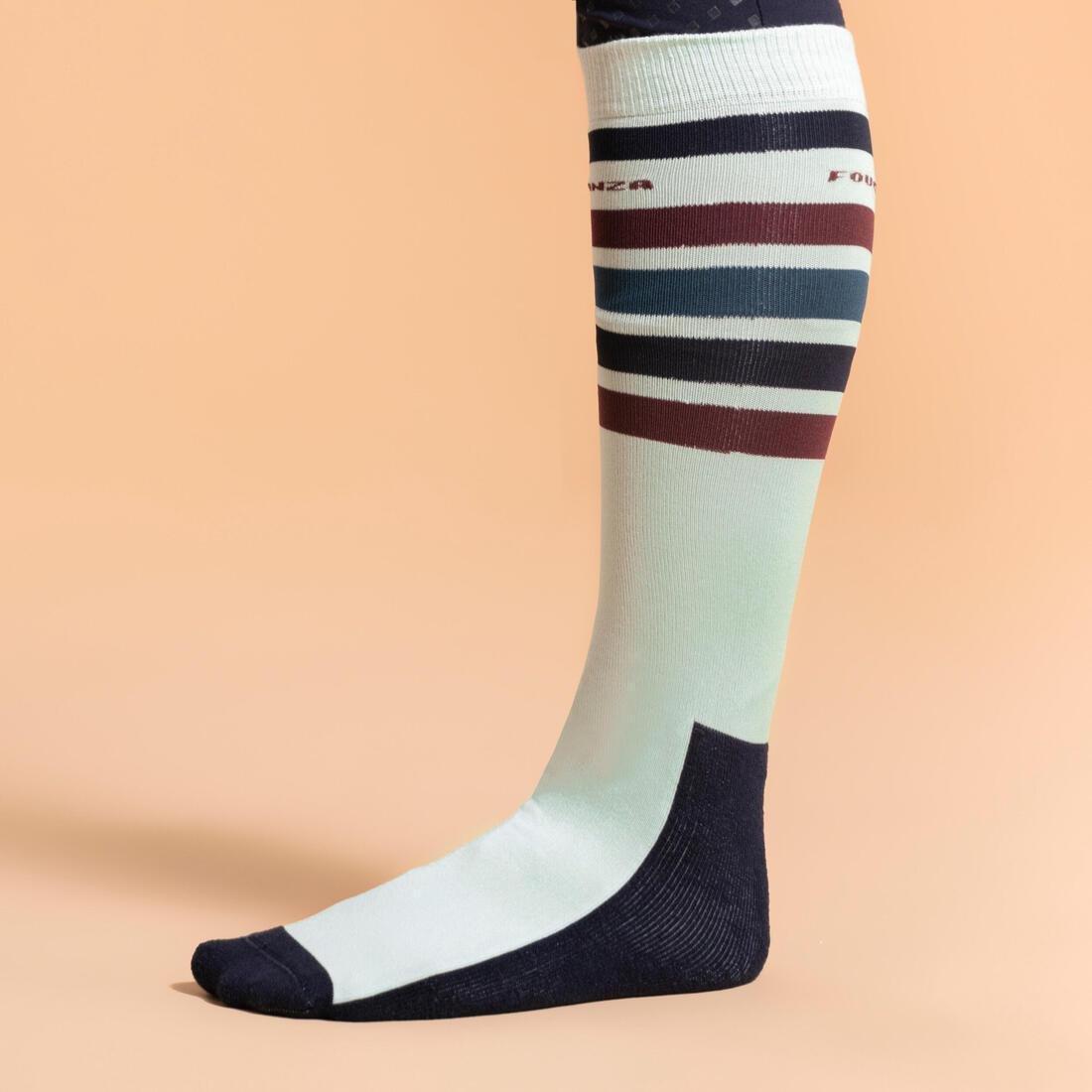 FOUGANZA - Adult Horse Riding Socks SKS100 Stripes, Dark petrol blue