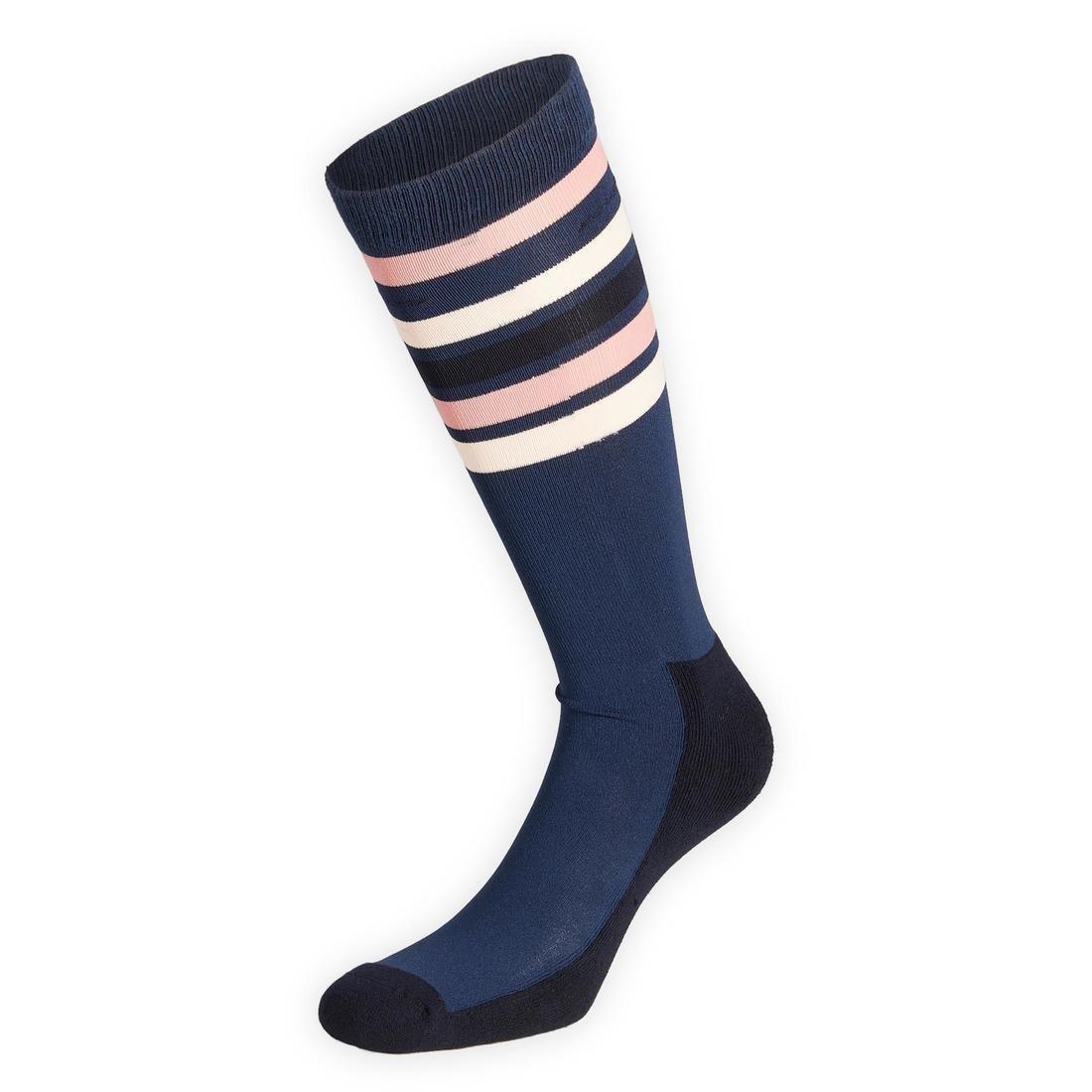 FOUGANZA - Adult Horse Riding Socks SKS100 Stripes, Dark petrol blue