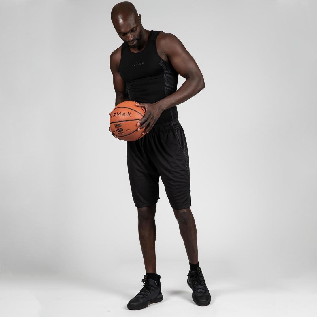 Men's Slim Fit Basketball Base Layer Jersey UT500, Black, No Color, large image number 4