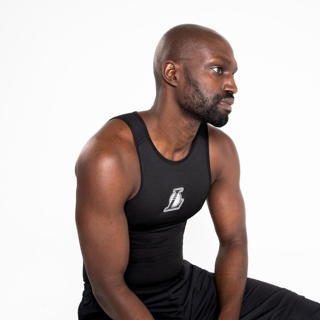 Men's Slim Fit Basketball Base Layer Jersey UT500, Black, No Color, large image number 11