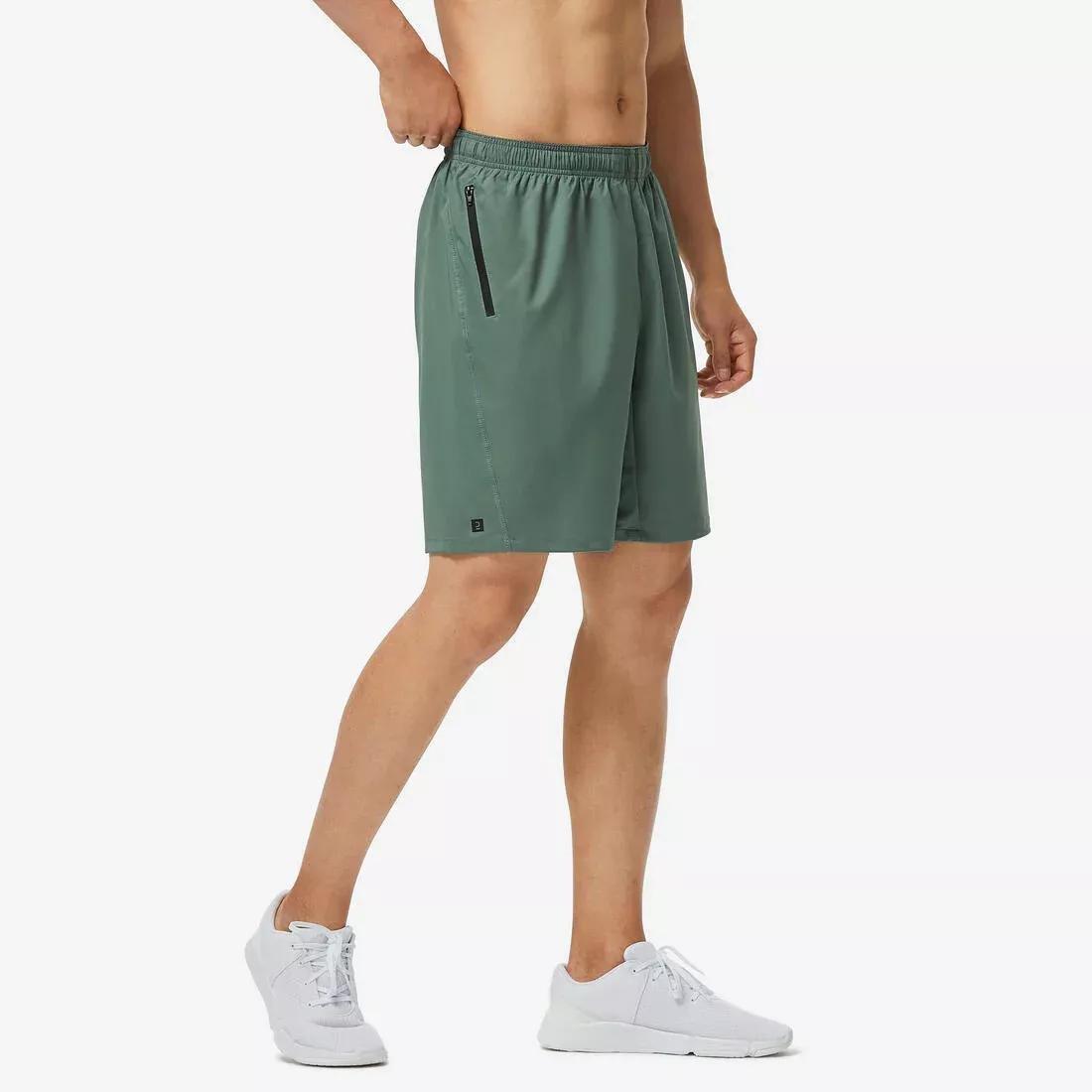Men Fitness Training Shorts With Zippe Pockets, Dark Green, No Color, medium
