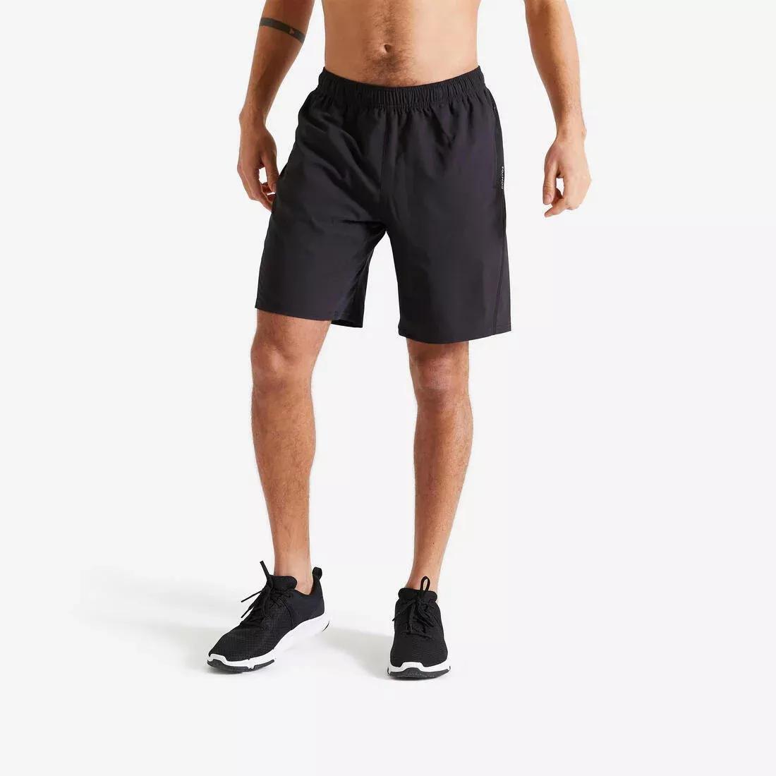 DOMYOS - Fitness Training Shorts With Zippe Pockets Printed, Black