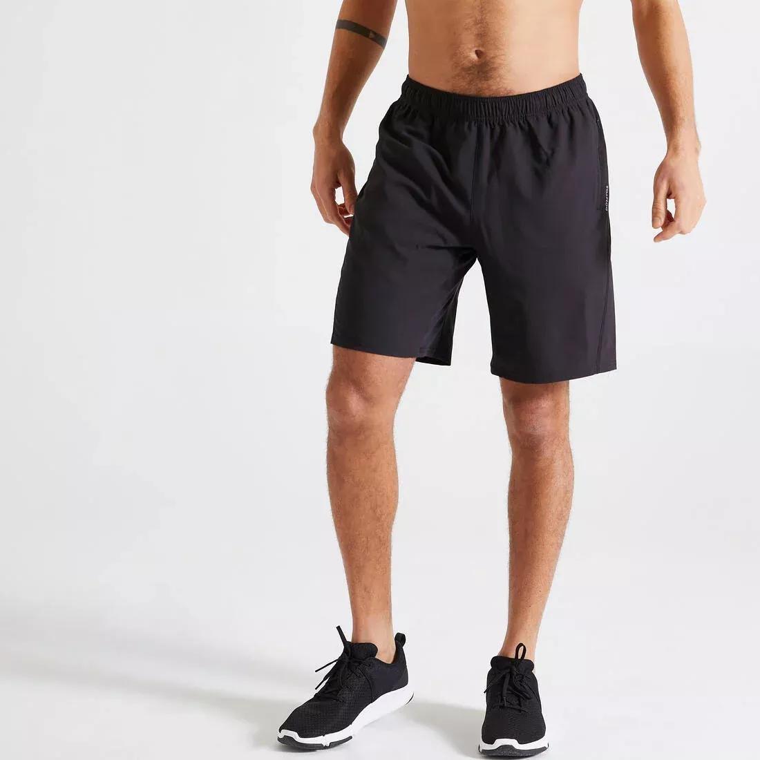 Men's Zip Pocket Breathable Essential Fitness Shorts, Plain, Black, No Color, medium