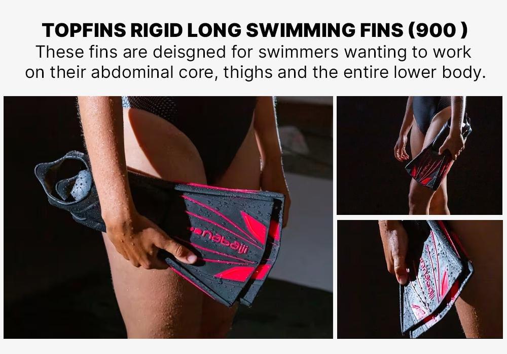 Topfins 900 Rigid Long Swimming Fins, Black Red, No Color, medium